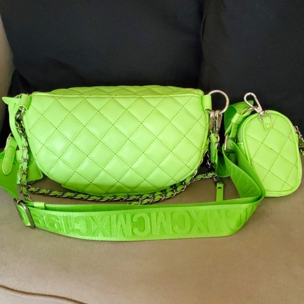 Steve Madden Neon Green Quilted Crossbody Belt Bag with Coin Pouch - Picture 6 of 10